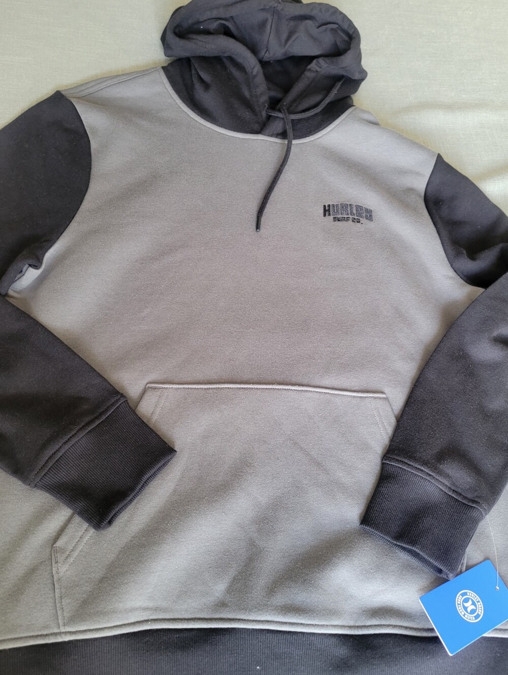 Hurley Men's Gray and Black Hooded Sweatshirt